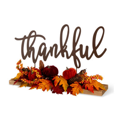 Glitzhome Harvest Metal Sign Floral Thanksgiving Tabletop Decor