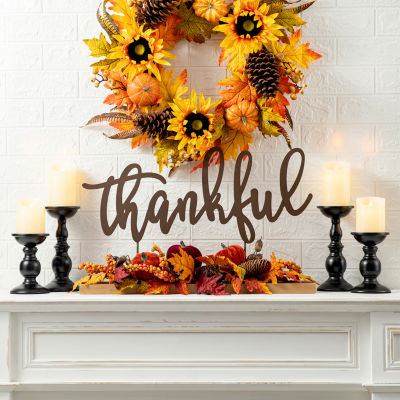 Glitzhome Harvest Metal Sign Floral Thanksgiving Tabletop Decor