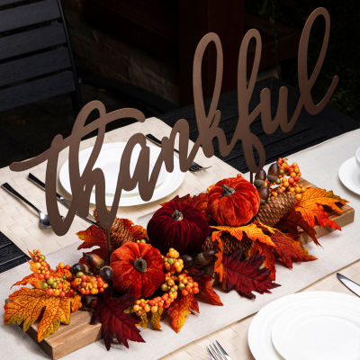 Glitzhome Harvest Metal Sign Floral Thanksgiving Tabletop Decor