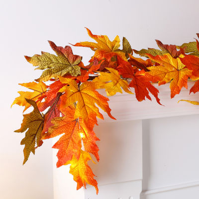 Glitzhome Fall Lighted Maple Leaves Thanksgiving Garland