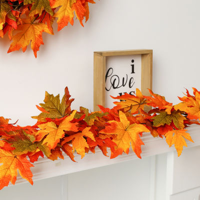 Glitzhome Fall Lighted Maple Leaves Thanksgiving Garland