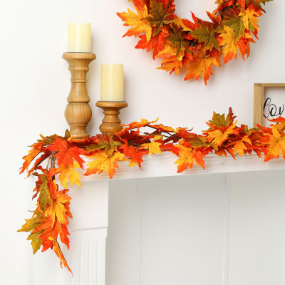 Glitzhome Fall Lighted Maple Leaves Thanksgiving Garland