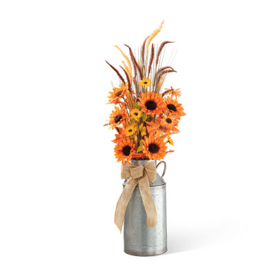 Glitzhome Fall Sunflower Leaf Potted Tree Thanksgiving Tabletop Decor