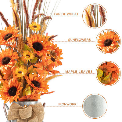 Glitzhome Fall Sunflower Leaf Potted Tree Thanksgiving Tabletop Decor