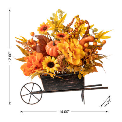 Glitzhome Fall Floral Cart Centerpiece Thanksgiving Tabletop Decor