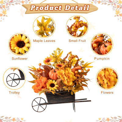 Glitzhome Fall Floral Cart Centerpiece Thanksgiving Tabletop Decor