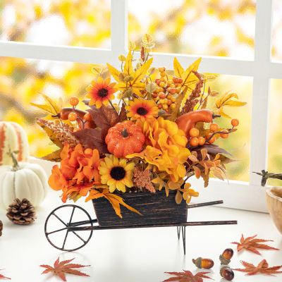 Glitzhome Fall Floral Cart Centerpiece Thanksgiving Tabletop Decor