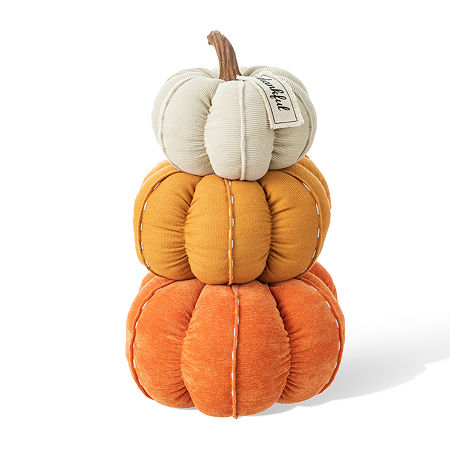 Glitzhome Fall Stacked Fabric Pumpkin Thanksgiving Tabletop Decor, One Size, Orange