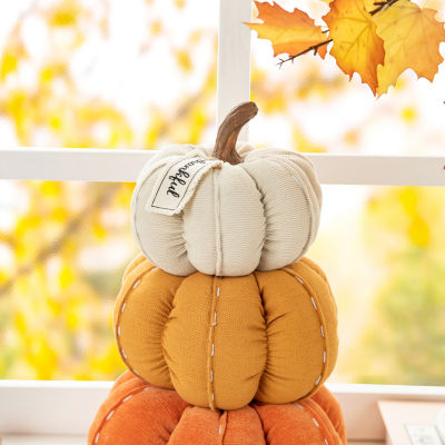 Glitzhome Fall Stacked Fabric Pumpkin Thanksgiving Tabletop Decor