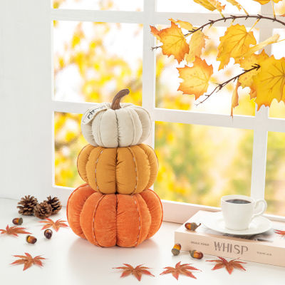 Glitzhome Fall Stacked Fabric Pumpkin Thanksgiving Tabletop Decor