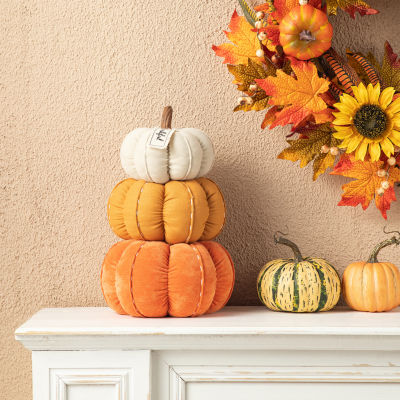 Glitzhome Fall Stacked Fabric Pumpkin Thanksgiving Tabletop Decor