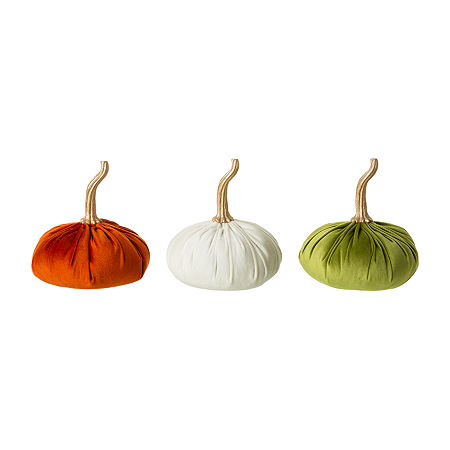 Glitzhome Velvet Pumpkins 3-pc. Thanksgiving Tabletop Decor, One Size, White