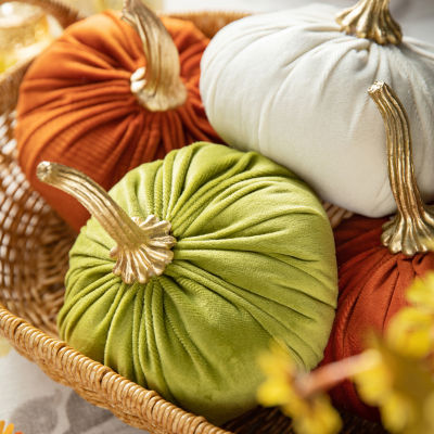 Glitzhome 3-pc. Velvet Pumpkins Thanksgiving Tabletop Decor