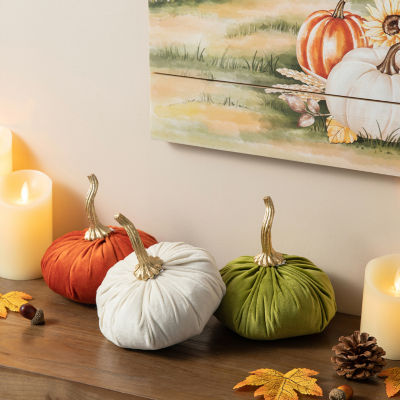 Glitzhome 3-pc. Velvet Pumpkins Thanksgiving Tabletop Decor