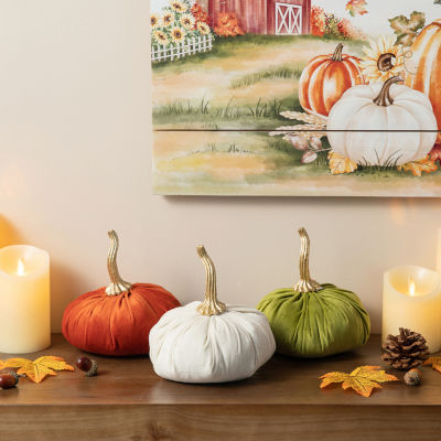 Glitzhome 3-pc. Velvet Pumpkins Thanksgiving Tabletop Decor