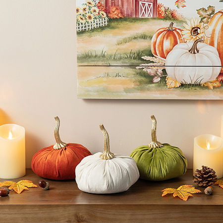 Glitzhome Velvet Pumpkins 3-pc. Thanksgiving Tabletop Decor, One Size, White