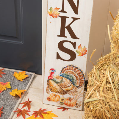 Glitzhome Harvest Wooden Give Thanks Thanksgiving Porch Sign