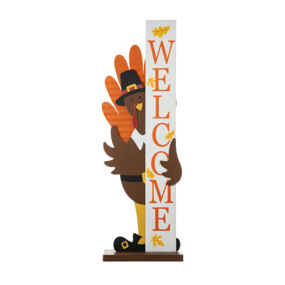 Glitzhome Harvest Wooden Turkey Welcome Thanksgiving Porch Sign