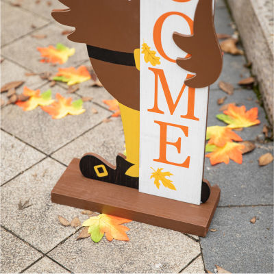 Glitzhome Harvest Wooden Turkey Welcome Thanksgiving Porch Sign