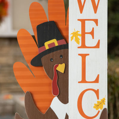 Glitzhome Harvest Wooden Turkey Welcome Thanksgiving Porch Sign