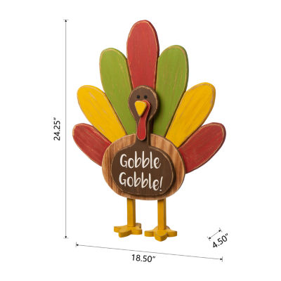 Glitzhome Harvest Wooden Turkey Standing Decor Thanksgiving Porch Sign