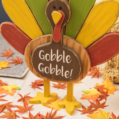 Glitzhome Harvest Wooden Turkey Standing Decor Thanksgiving Porch Sign
