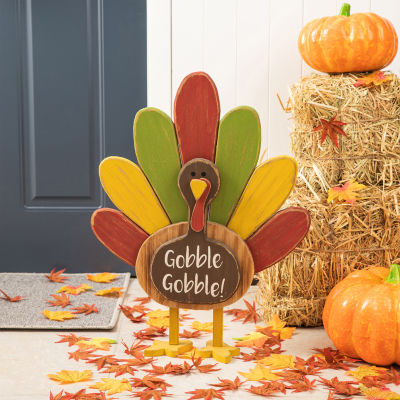 Glitzhome Harvest Wooden Turkey Standing Decor Thanksgiving Porch Sign