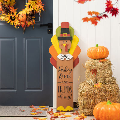 Glitzhome Harvest Wooden Turkey Standing Decor Thanksgiving Porch Sign