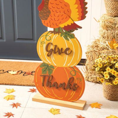 Glitzhome Harvest Wooden Pumpkin Thanksgiving Porch Sign