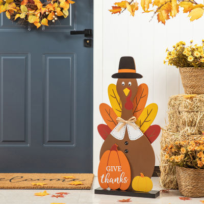 Glitzhome Harvest Wooden Turkey Thanksgiving Porch Sign