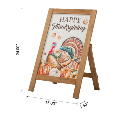 Glitzhome Harvest Wooden Turkey Easel Thanksgiving Porch Sign