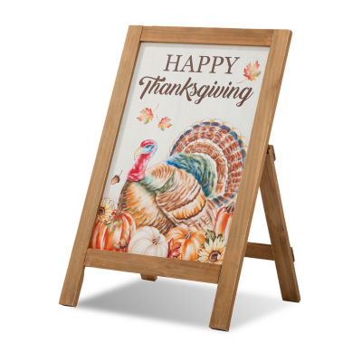 Glitzhome Harvest Wooden Turkey Easel Thanksgiving Porch Sign