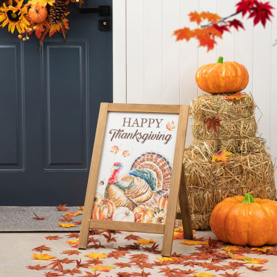 Glitzhome Harvest Wooden Turkey Easel Thanksgiving Porch Sign