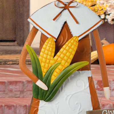 Glitzhome Metal Harvest Pilgrim Girl Thanksgiving Holiday Yard Art