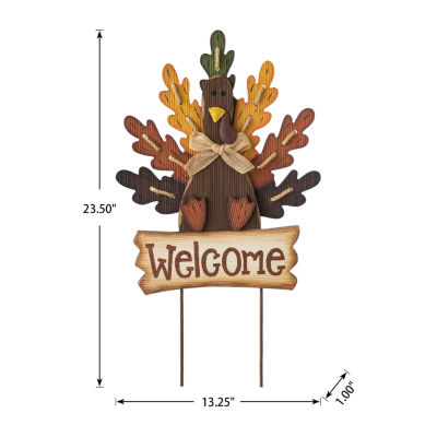 Glitzhome Burlap/Wooden Turkey Thanksgiving Holiday Yard Art