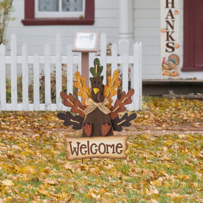 Glitzhome Burlap/Wooden Turkey Thanksgiving Holiday Yard Art