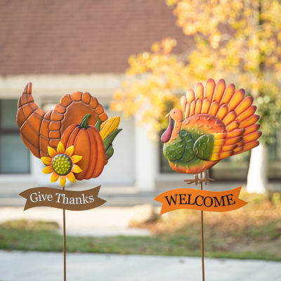 Glitzhome Set Of 2 Harvest Metal Thanksgiving Holiday Yard Art