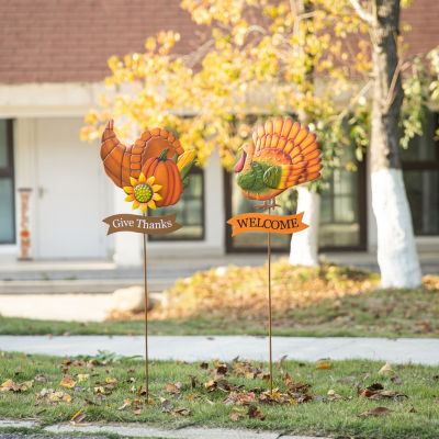 Glitzhome Set Of 2 Harvest Metal Thanksgiving Holiday Yard Art