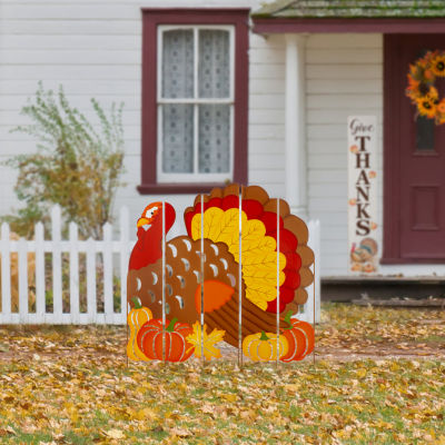 Glitzhome Harvest Metal Turkey Combo Thanksgiving Yard Art