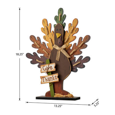 Glitzhome Burlap/Wooden Turkey Thanksgiving Tabletop Decor