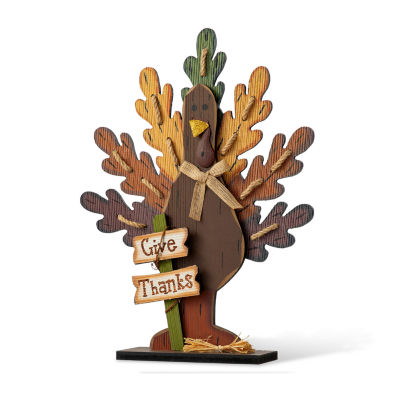 Glitzhome Burlap/Wooden Turkey Thanksgiving Tabletop Decor