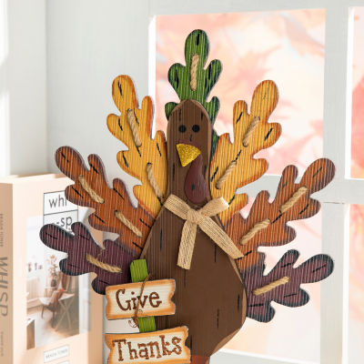 Glitzhome Burlap/Wooden Turkey Thanksgiving Tabletop Decor