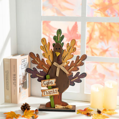 Glitzhome Burlap/Wooden Turkey Thanksgiving Tabletop Decor