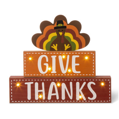 Glitzhome Harvest Wooden Lighted Thanksgiving Tabletop Decor