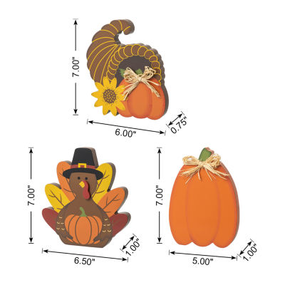 Glitzhome Harvest Wooden 3-pc. Thanksgiving Tabletop Decor