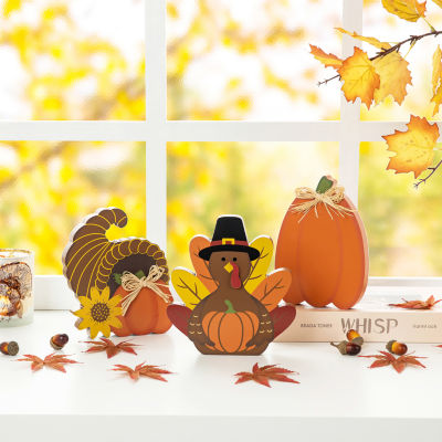 Glitzhome Harvest Wooden 3-pc. Thanksgiving Tabletop Decor