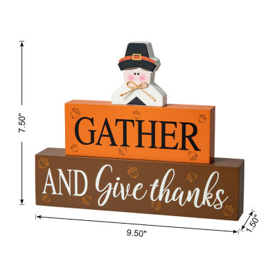 Glitzhome Harvest Wooden Pilgrim Block Sign Thanksgiving Tabletop Decor