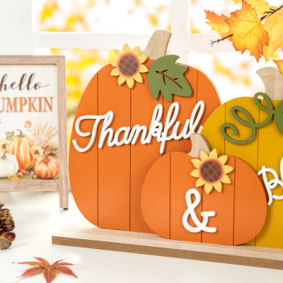 Glitzhome Harvest Wooden Pumpkins Thanksgiving Tabletop Decor