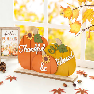 Glitzhome Harvest Wooden Pumpkins Thanksgiving Tabletop Decor