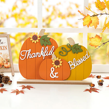 Glitzhome Harvest Wooden Pumpkins Thanksgiving Tabletop Decor, One Size, Orange